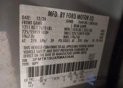 2024 Ford Mustang Mach-E Select z USA, uszkodzony, nr VIN 3FMTK1SUXRMA53646